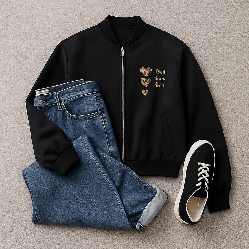 بامبر زنانه گلدوزی 3 قلب - مشکی