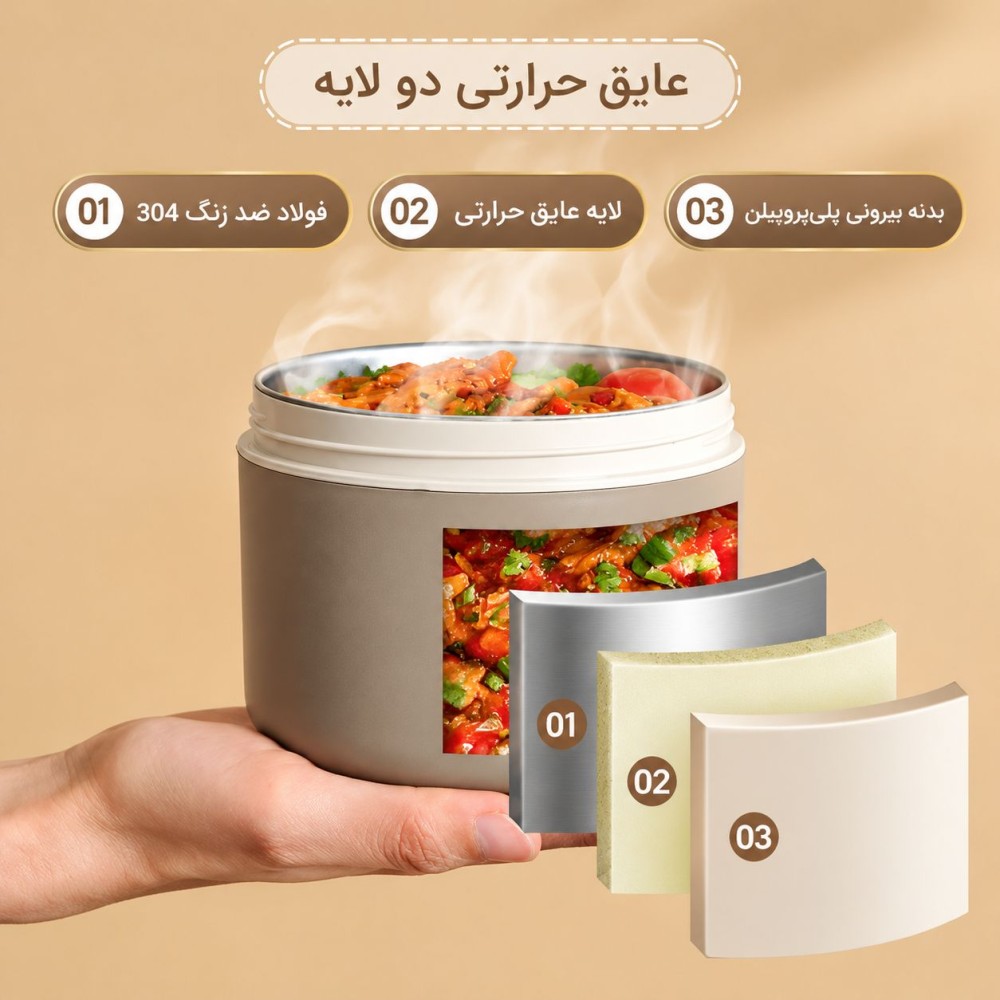 لانچ باکس استیل 3 طبقه با‌کیفیت با کیف عایق دار