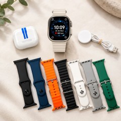 ست کامل ساعت هوشمند با ایرپاد بی‌سیم و 7 بند اضافی مدل T5000 Ultra 3
